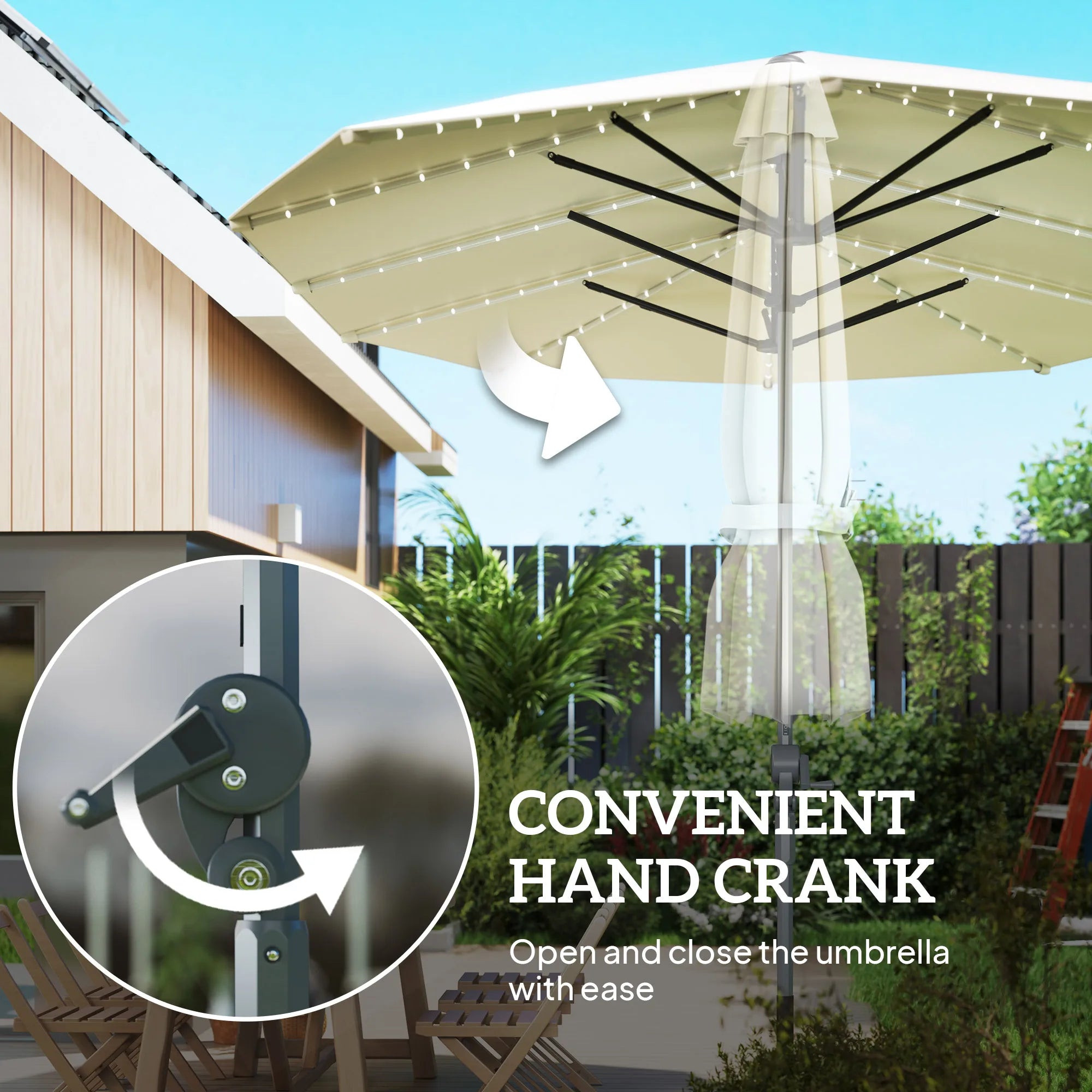 Lumaire 15' Solar LED Double-Sided Patio Umbrella – Cream