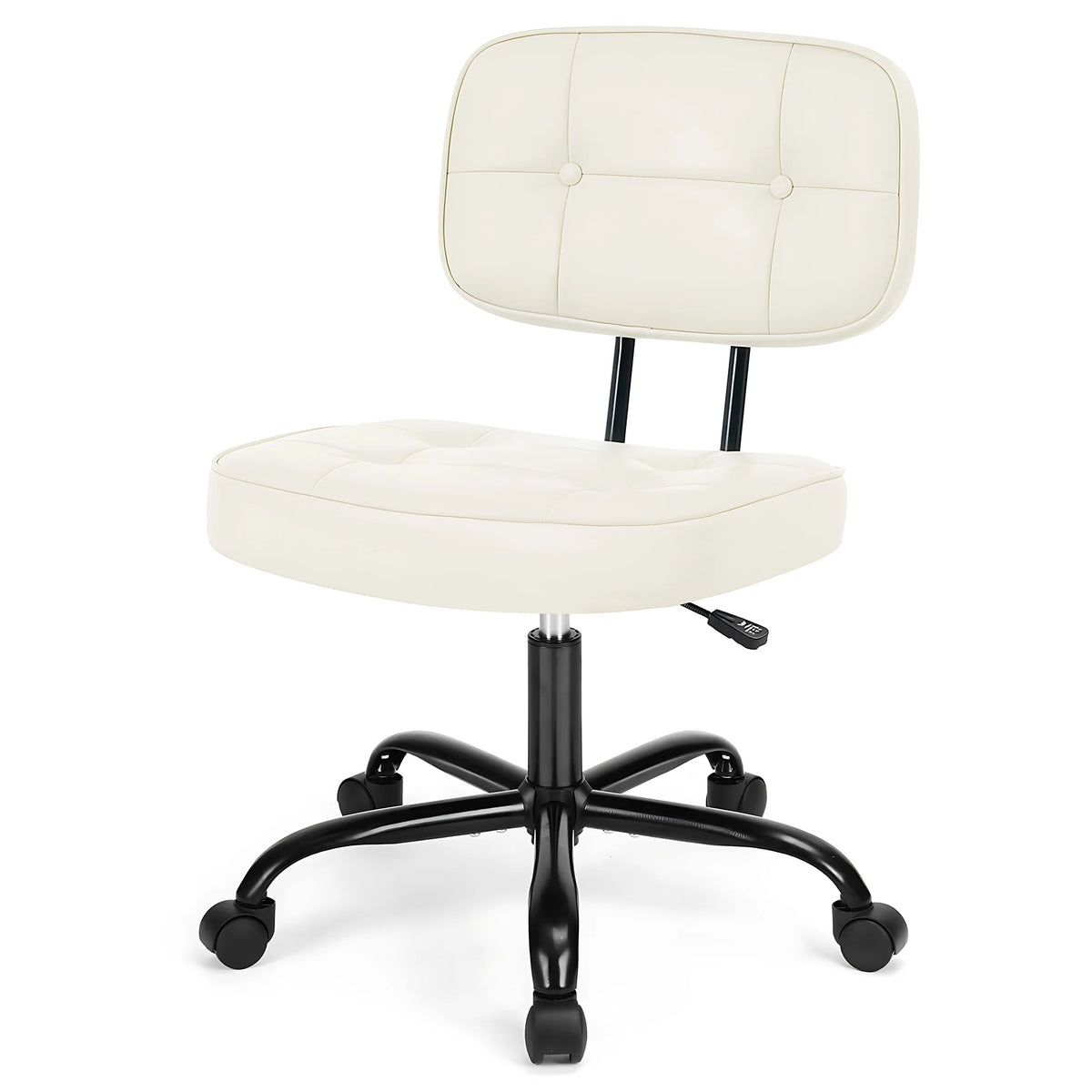 Breezesong beige PU leather desk chair with padded tufted seat, backrest and black casters