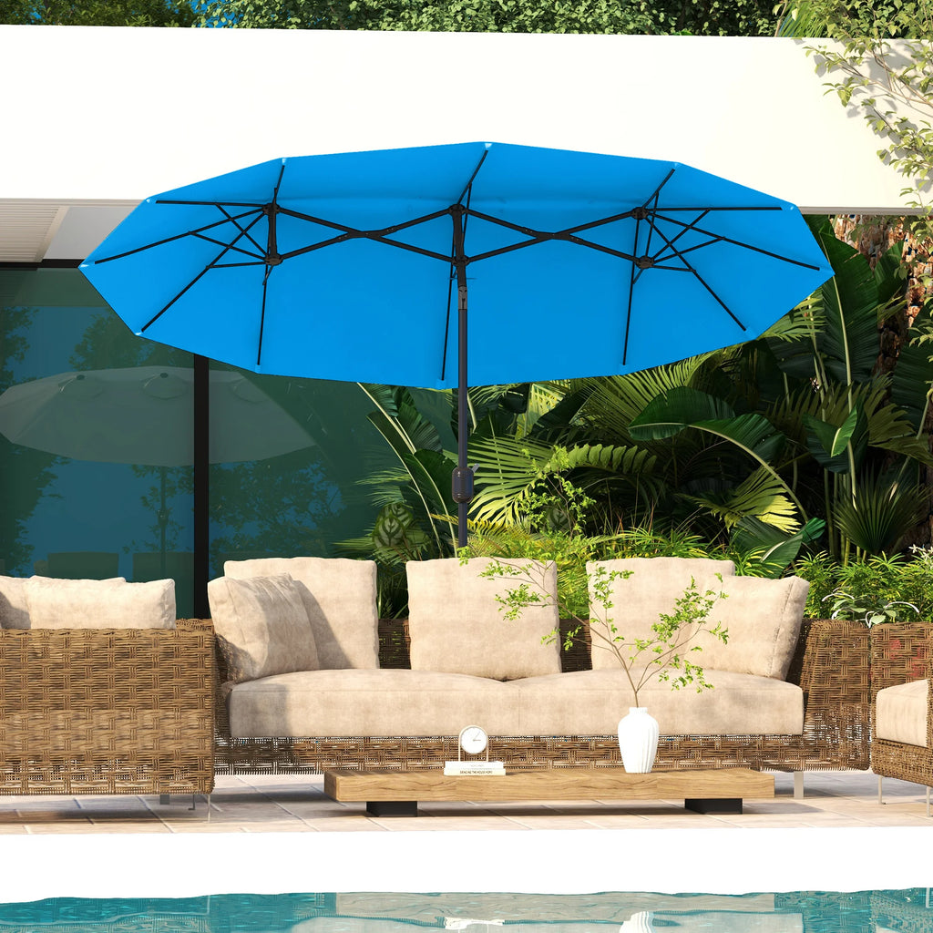 Skyspan Double-Sided Patio Umbrella – Cyan Blue