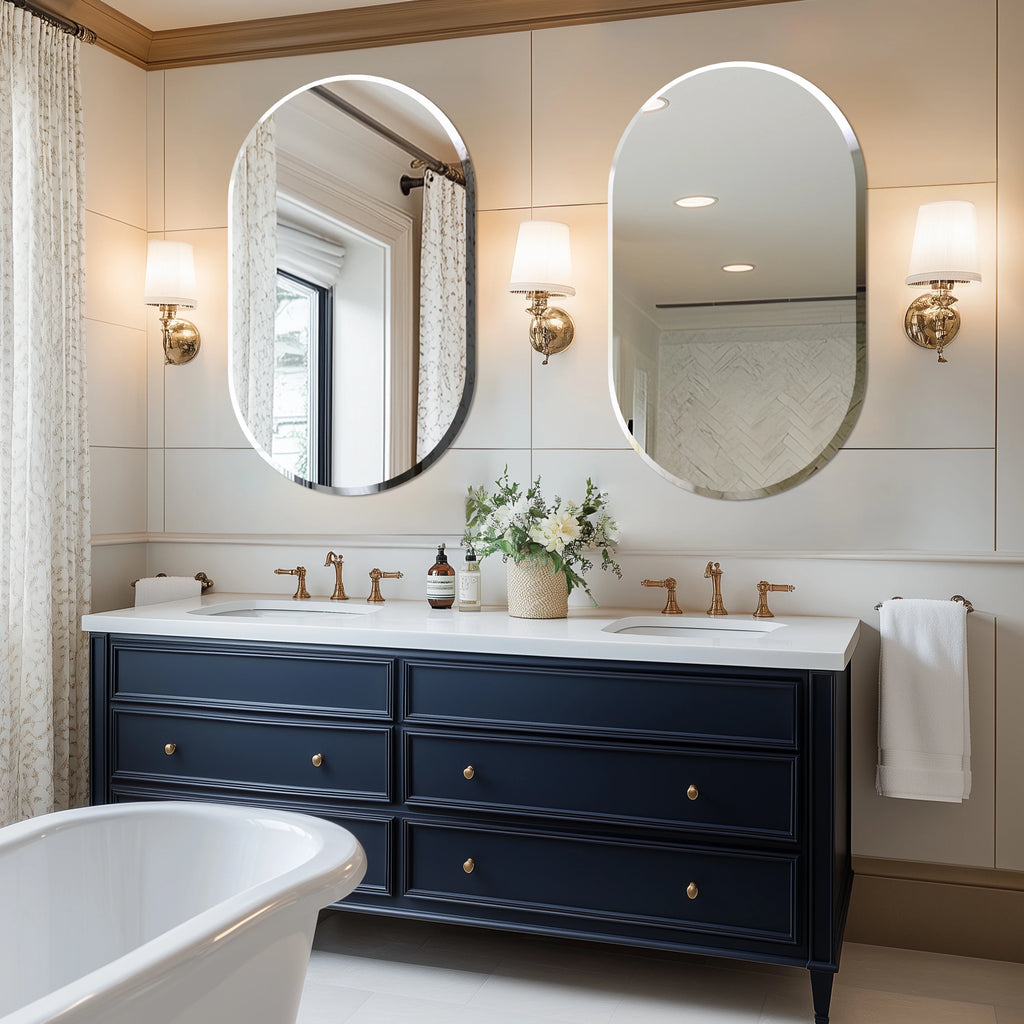 Frameless Beveled Oval Wall Mirror – Polished Silver Finish