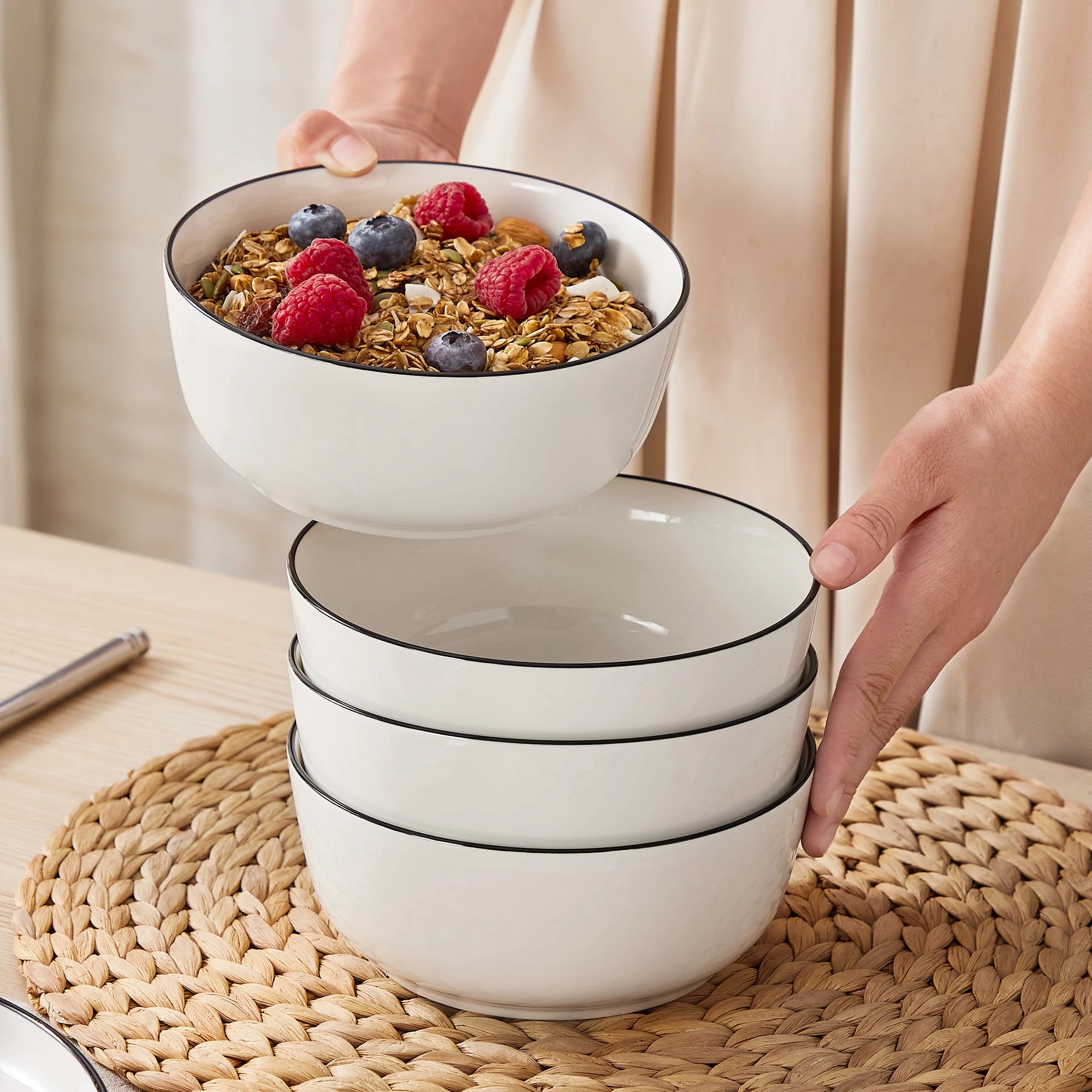 MALACASA Porcelain Dinnerware Set – White or White with Black Rim, 12–24 Pieces