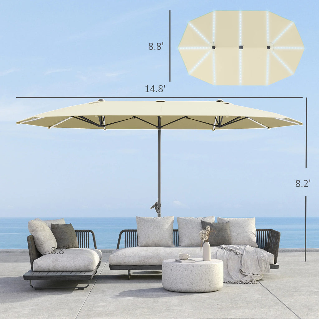 Lumaire 15' Solar LED Double-Sided Patio Umbrella – Cream