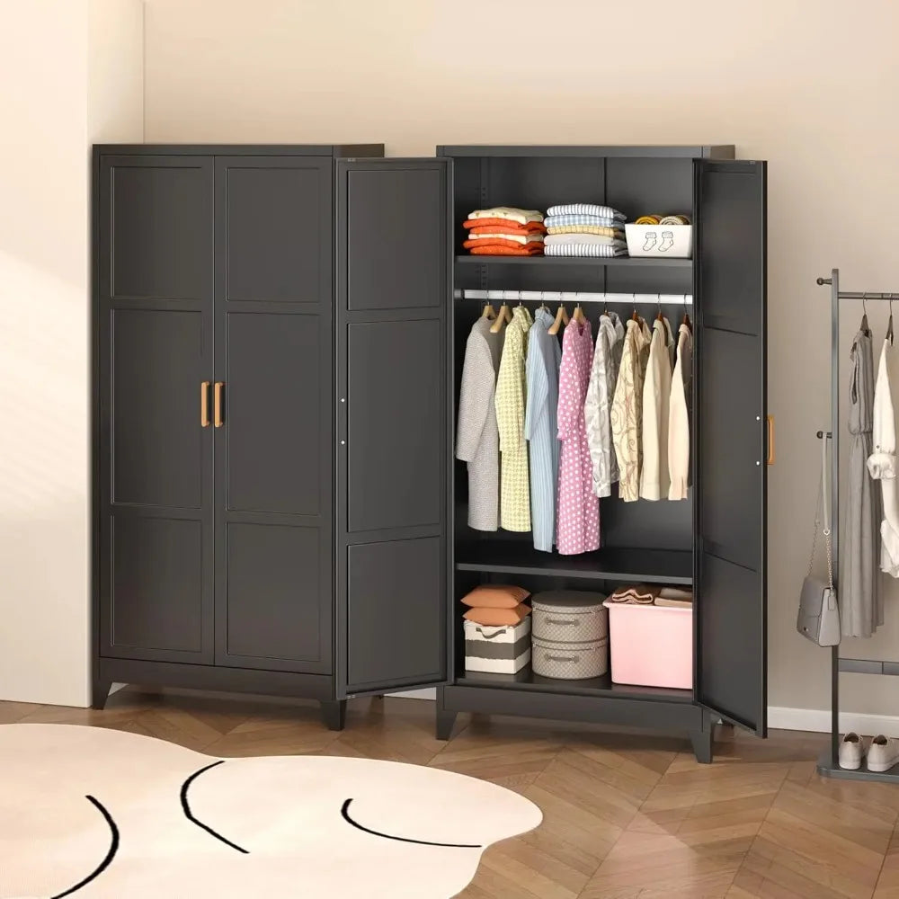 Harvelle Black wardrobe with open hanging rail and closed cabinet view