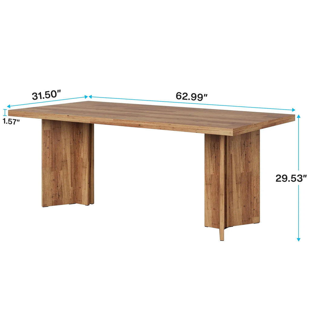 Wooden table with dimensions labeled on a white background