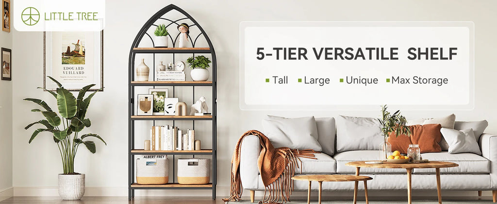 Arched Metal Bookshelf with Open Shelves