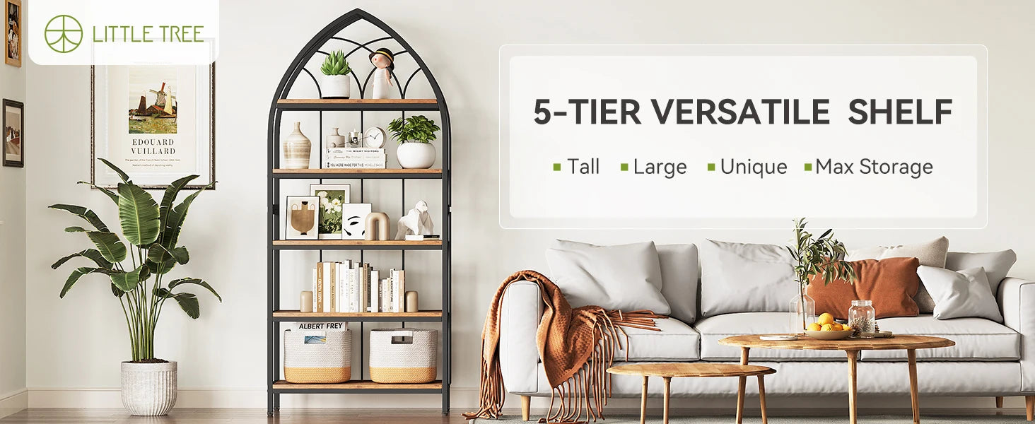 Arched Metal Bookshelf with Open Shelves