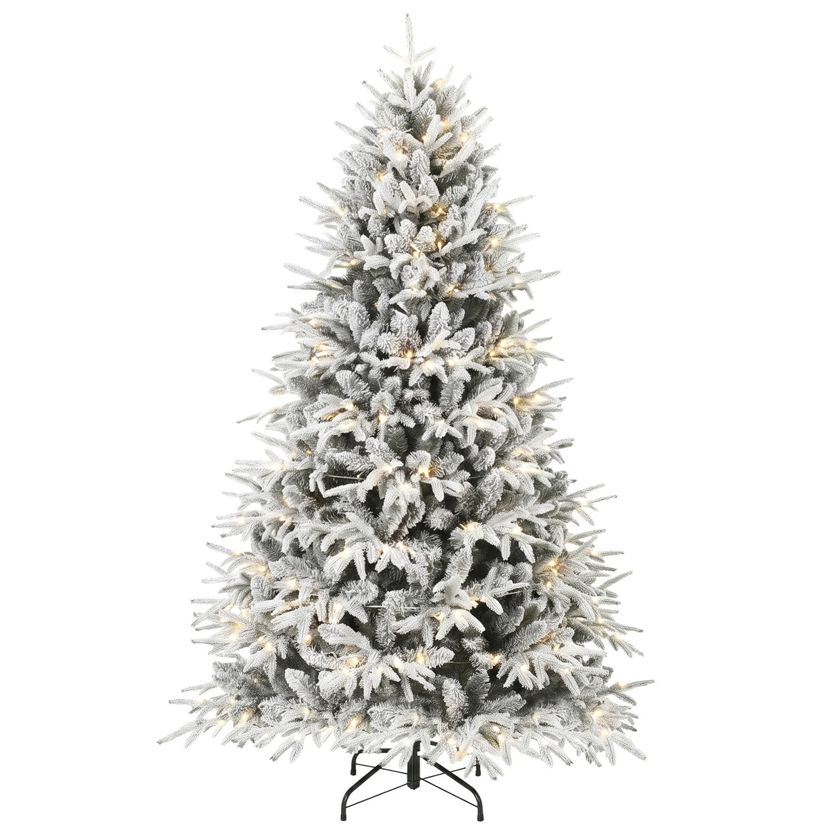 Snowcrest full snow-flocked Christmas tree with warm white LED lights