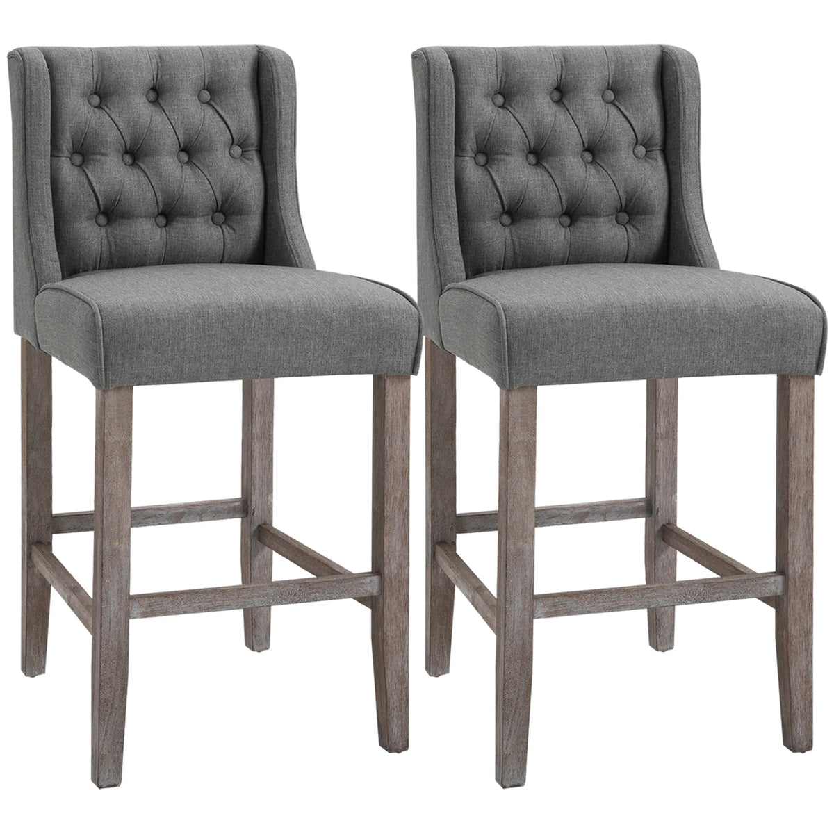 Tuftora gray wingback counter stools styled at a kitchen counter