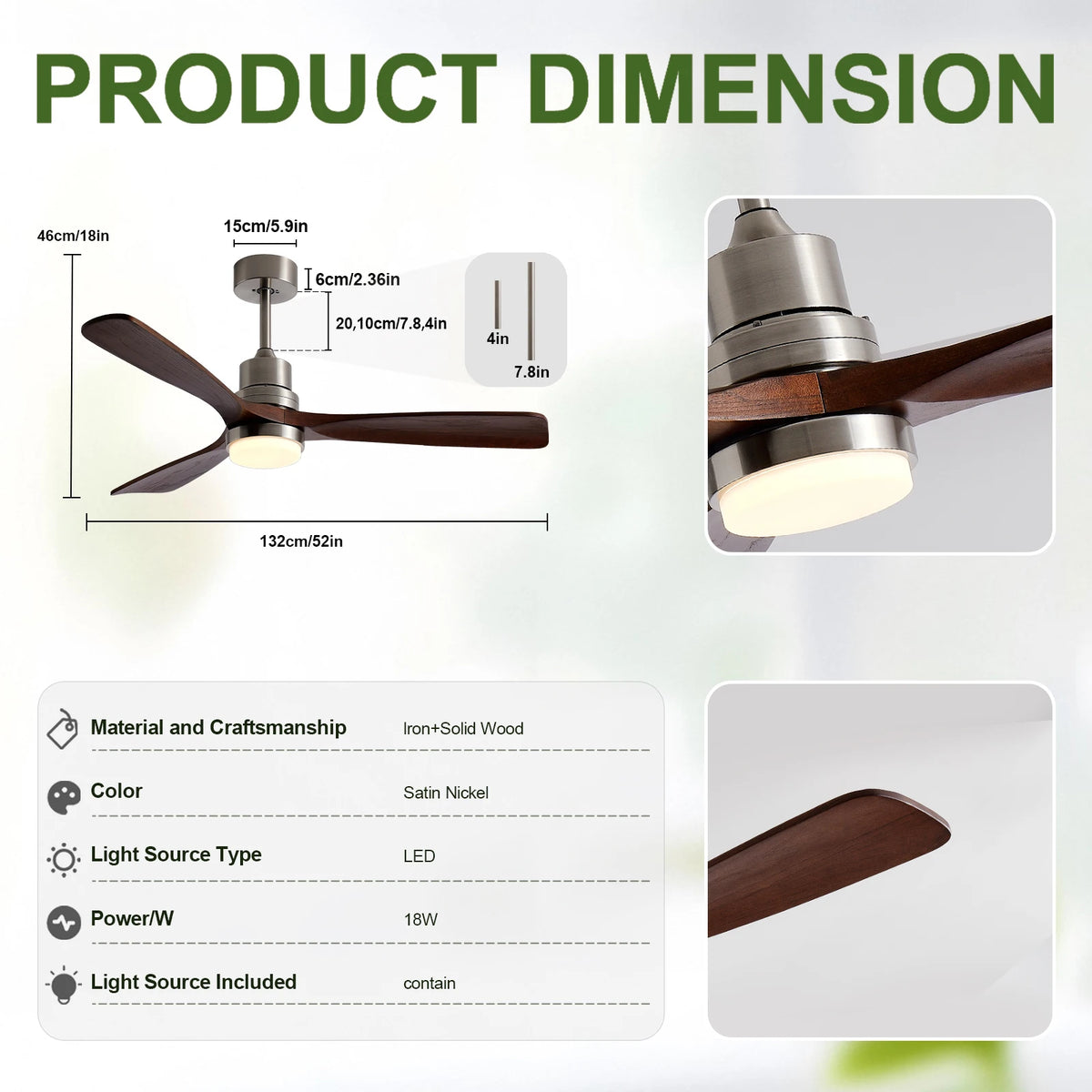 Mereford 52-Inch Ceiling Fan, Nickel