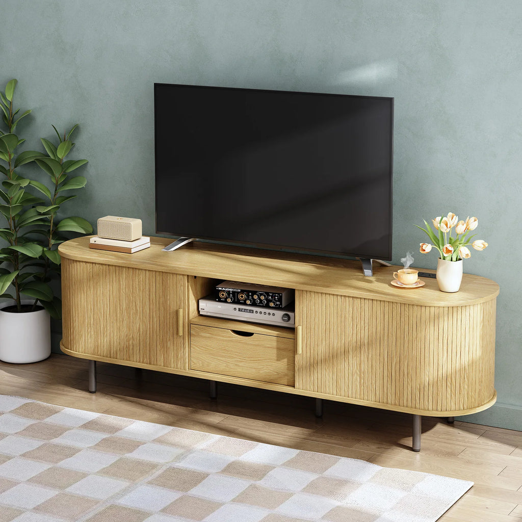 Opalray oak TV stand with media equipment