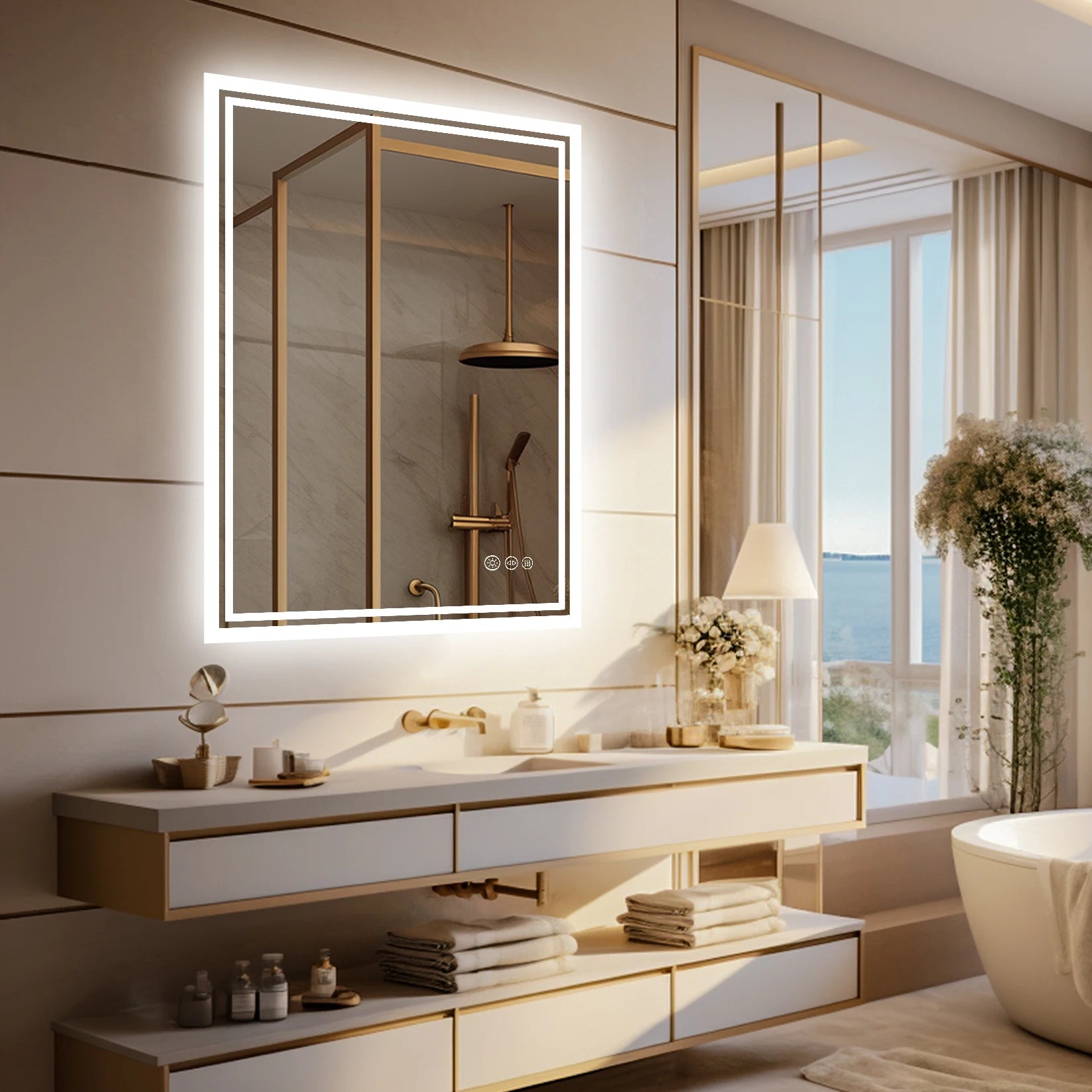 Aurora LED Rectangle Bathroom Mirror with Anti-Fog and Dimmable Light