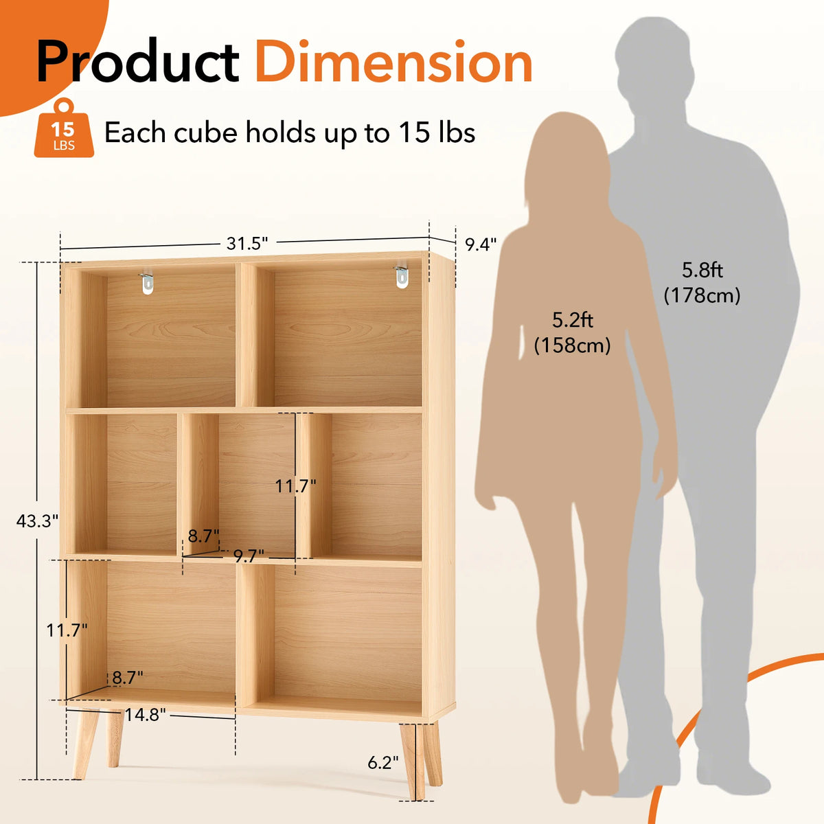 Pearlarc 3-Tier 7-Cube Bookcase