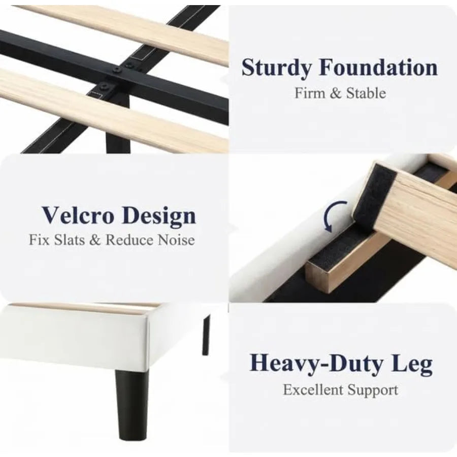 Slat support collage showing the black center frame, attachment strips and supporting foot.