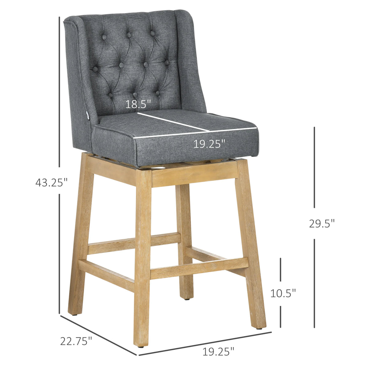Brynleigh stool dimension diagram showing a 29.5-inch seat height and 43.25-inch overall height