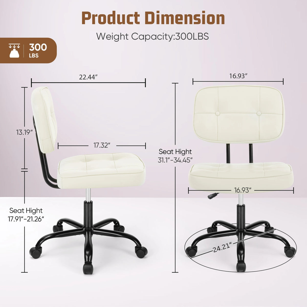 Breezesong Armless PU Leather Office Chair