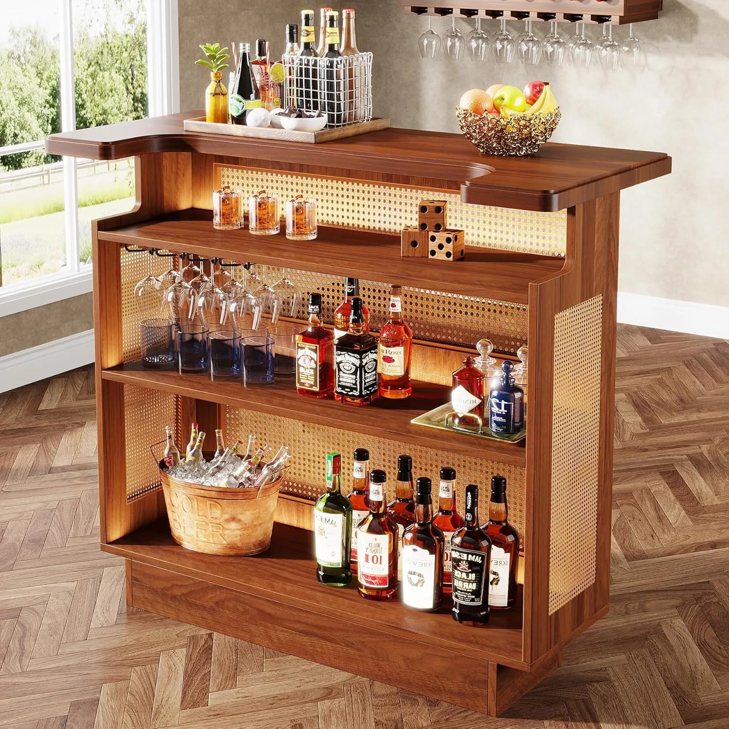 Rattan Haven Farmhouse Bar Cabinet