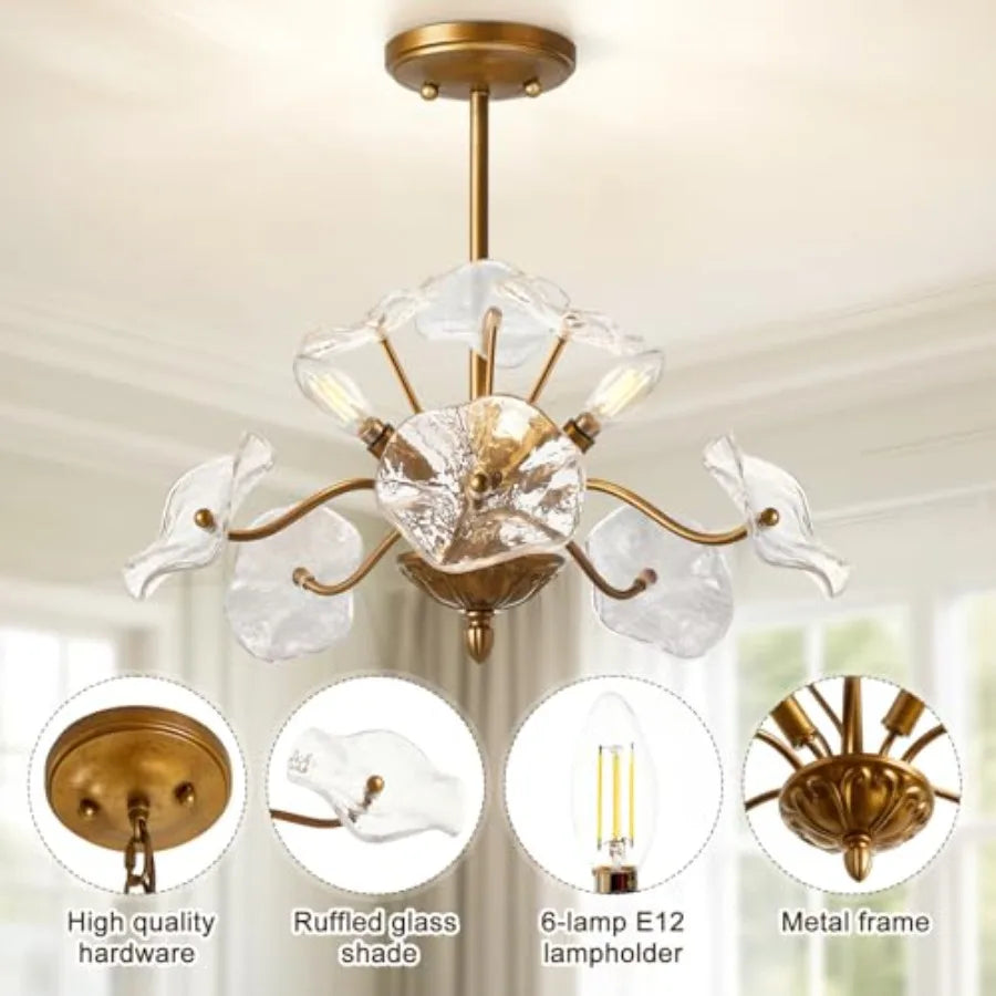 Florielle Vintage Gold Flower-Glass Pendant