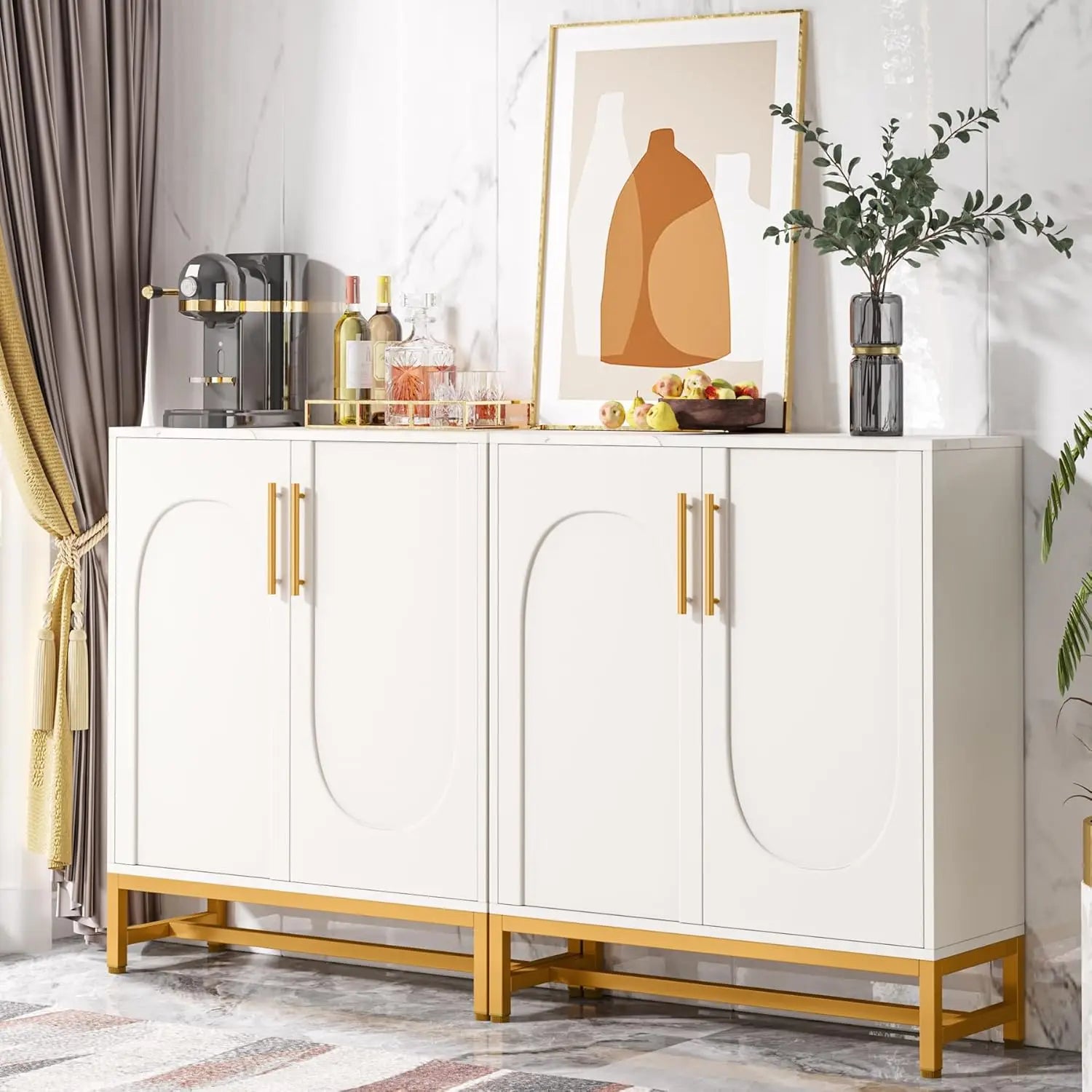 Lucy White & Gold Arched Door Buffet Cabinet