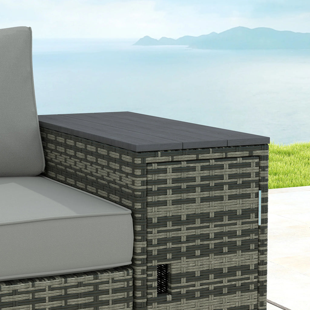 Sundew Storage-Arm Wicker Patio Sofa - Gray