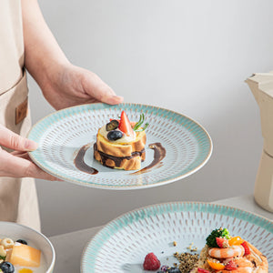 VANCASSO Pluvo Spring Series Stoneware Dinnerware Set – Green Trim, 16/32/48 Pieces