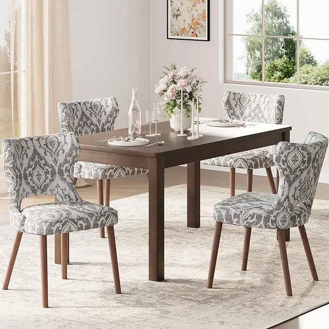 Curved Upholstered Wood Dining Chairs – Set of 4