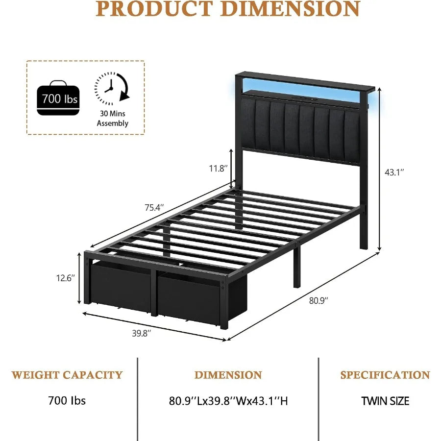 Twin frame dimension chart with 700-pound load rating