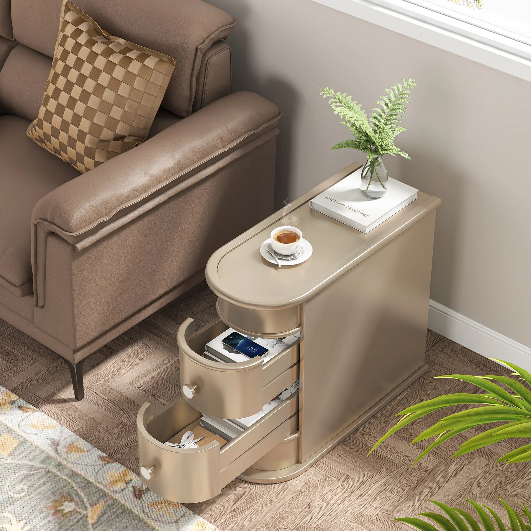 Jabari Curved Two-Drawer Side Table