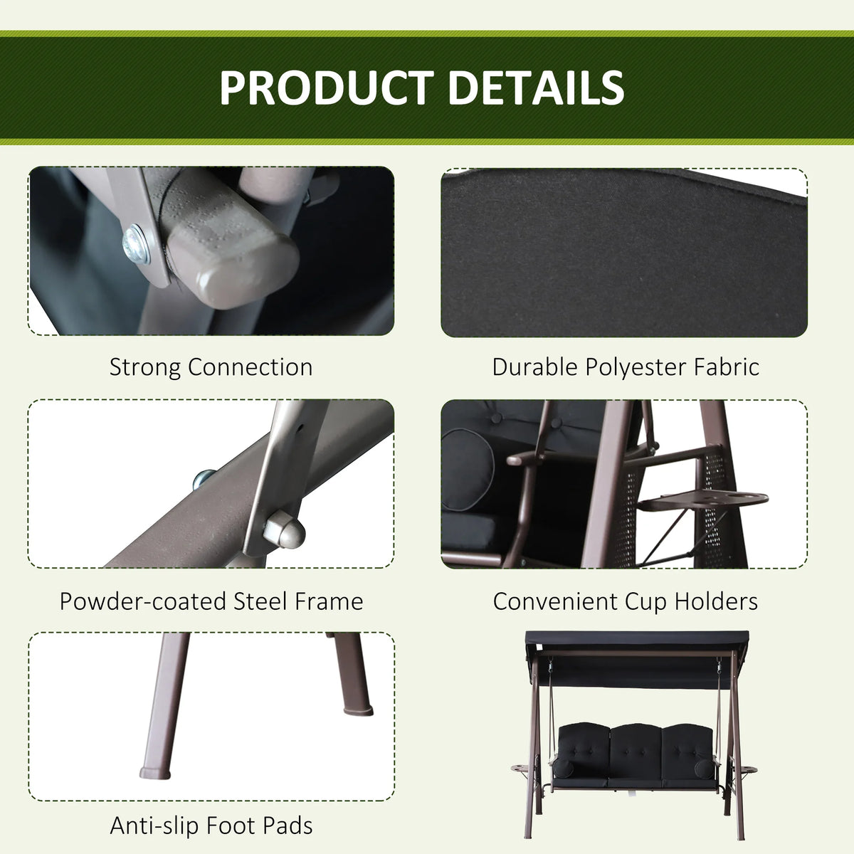 Arcshade Three-Seat Canopy Swing - Black