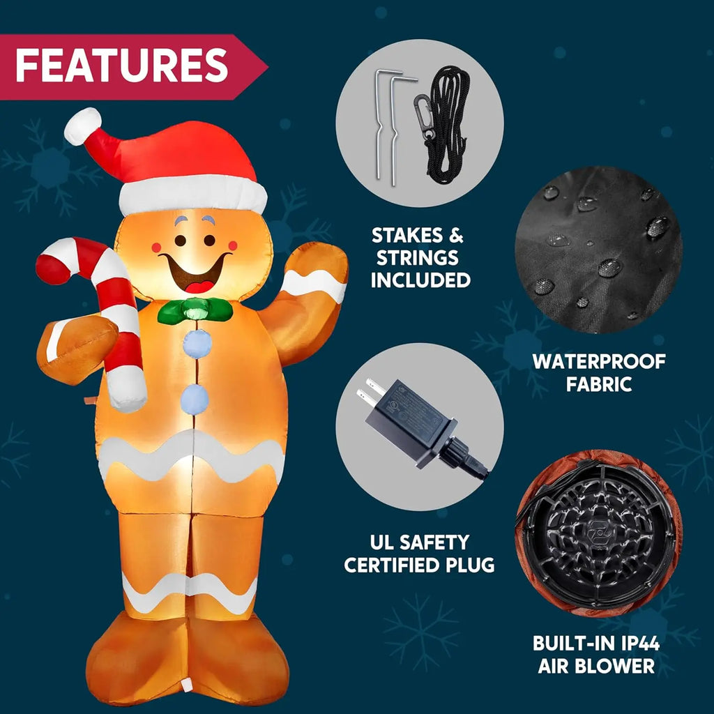 Sugarwave inflatable fabric, built-in blower, power adapter, ground stakes and tether ropes.