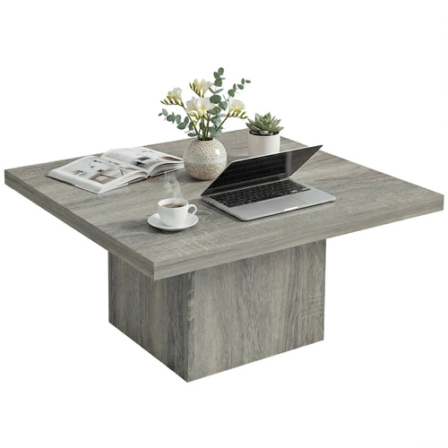 Asterecho gray square coffee table with pedestal base
