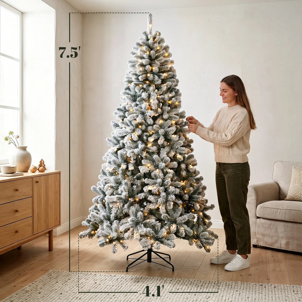 Northpine Pre-Lit Flocked Christmas Tree – 7.5 ft