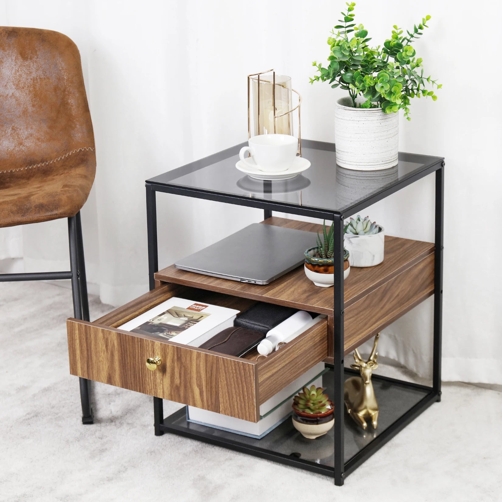Bronze Glass Frame Nightstand