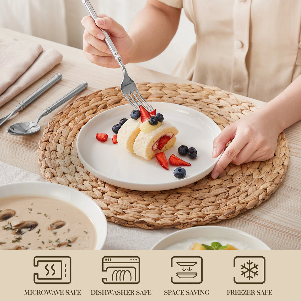 MALACASA Porcelain Dinnerware Set – White or White with Black Rim, 12–24 Pieces