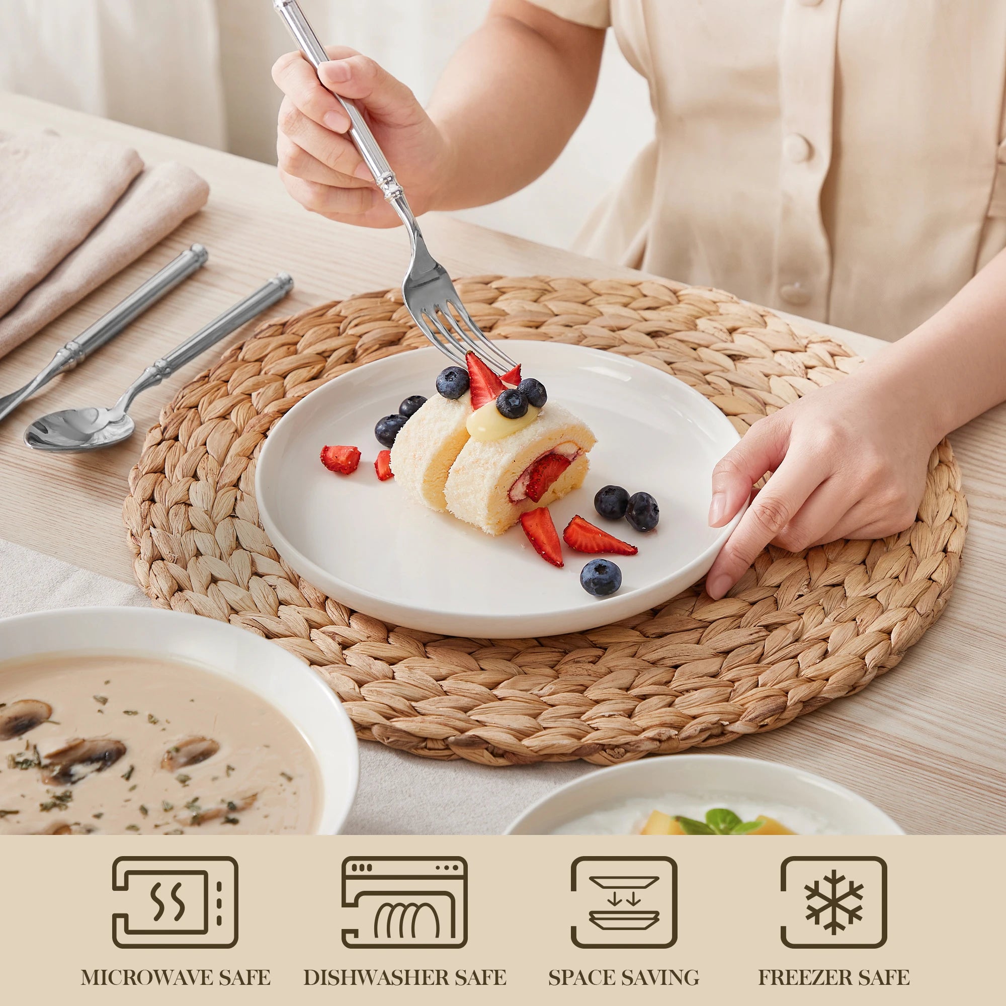 MALACASA Porcelain Dinnerware Set – White or White with Black Rim, 12–24 Pieces