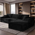 Sablewynn black corduroy sofa with padded back cushions and extended chaise