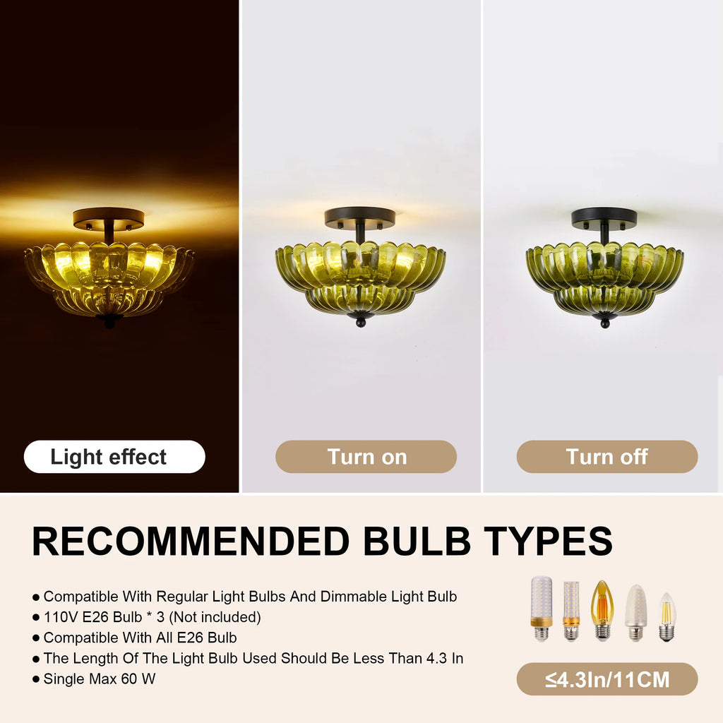 Florwick Green Glass Ceiling Light