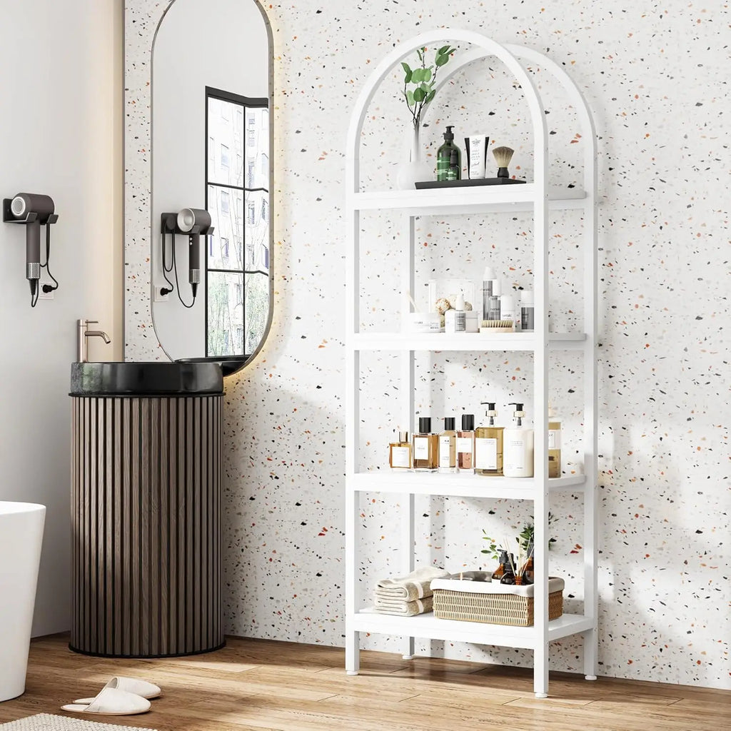 Arched Open Bookshelf – 4-Shelf Freestanding Display Bookcase