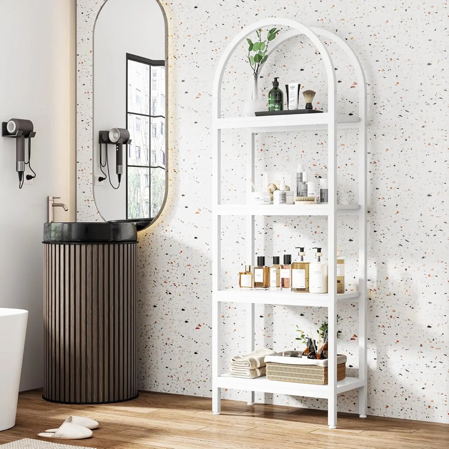 Arched Open Bookshelf – 4-Shelf Freestanding Display Bookcase