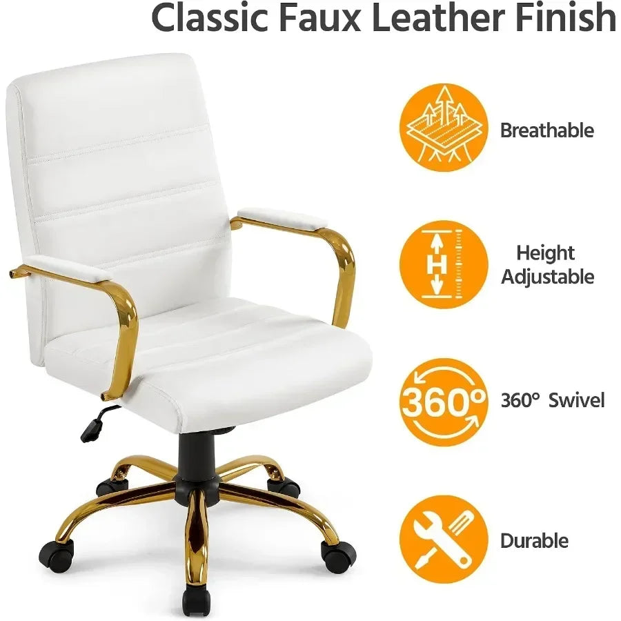 Swivel and height-adjustment features of the white office chair