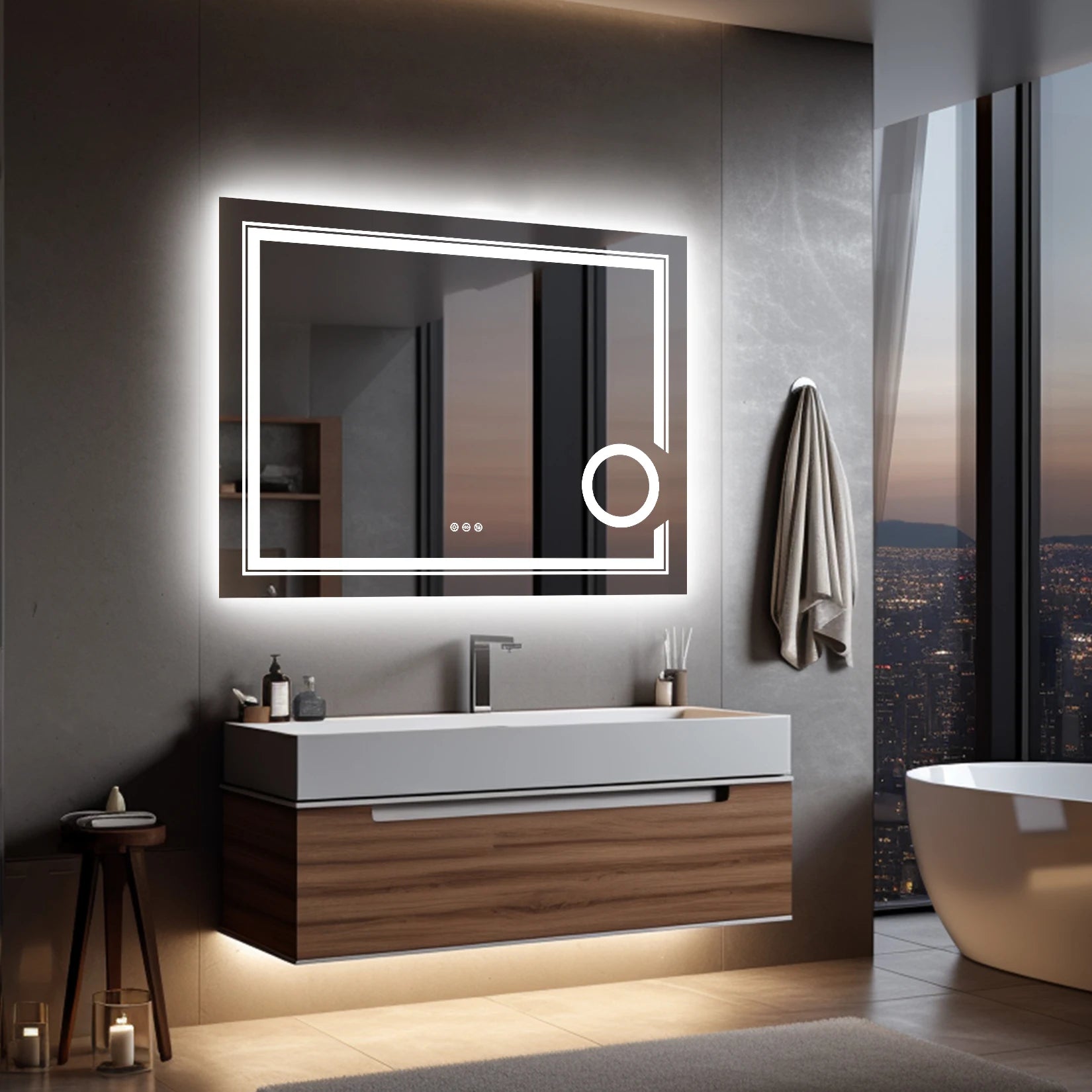 LED Smart Bathroom Mirror with 3X Magnifier, Anti-Fog
