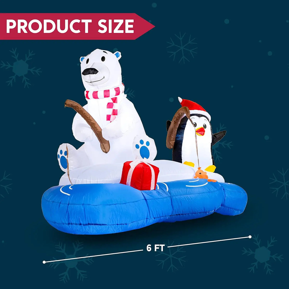 Frostcast size graphic showing the connected fishing scene is approximately six feet long.