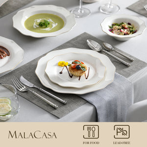 MALACASA LOTUS 16-Piece White Ceramic Dinnerware Set with Gold Rim