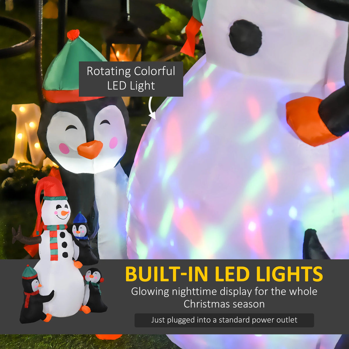 Northglow Snowman & Penguins Inflatable – 6 ft