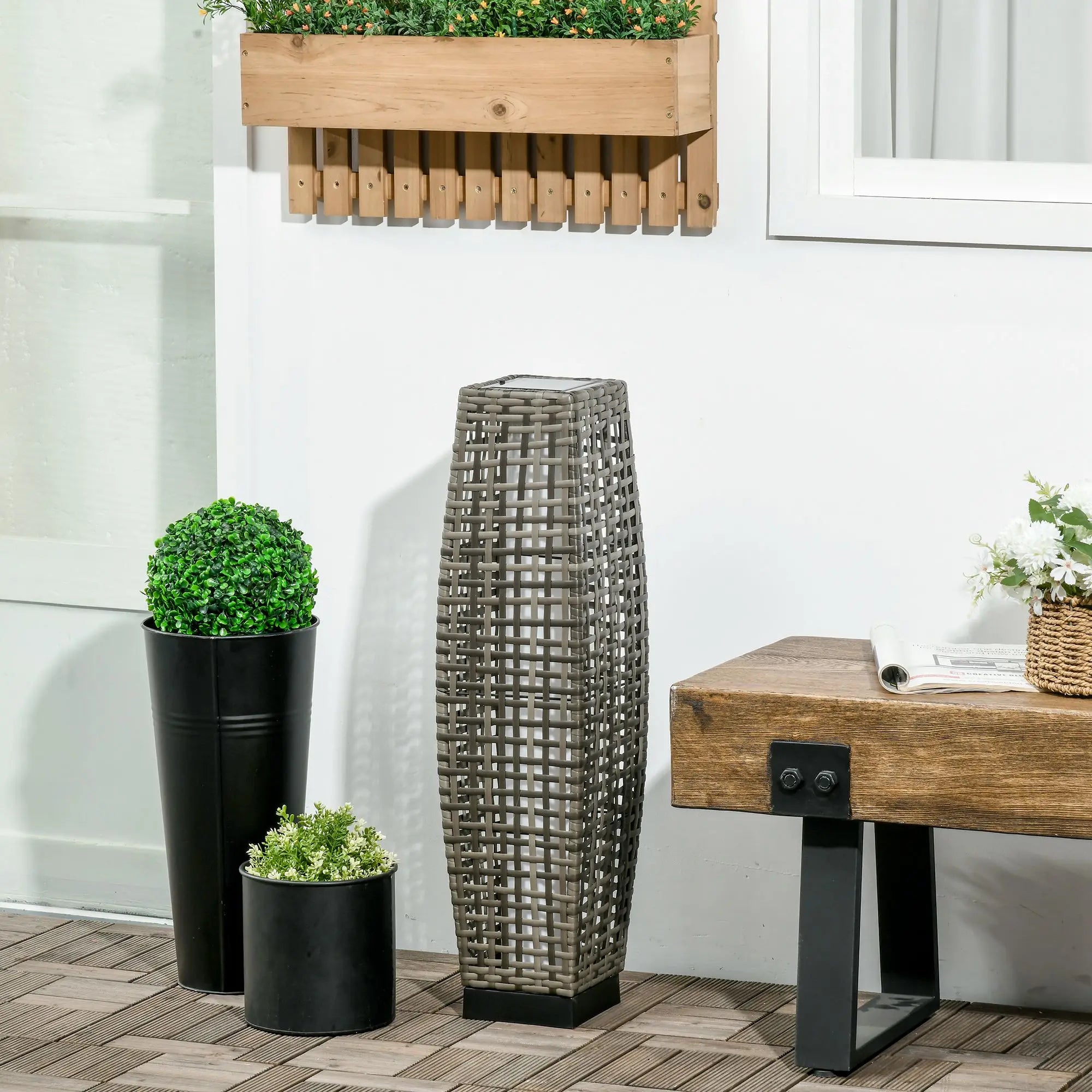 Nocturne Solar Wicker Floor Lantern – Gray