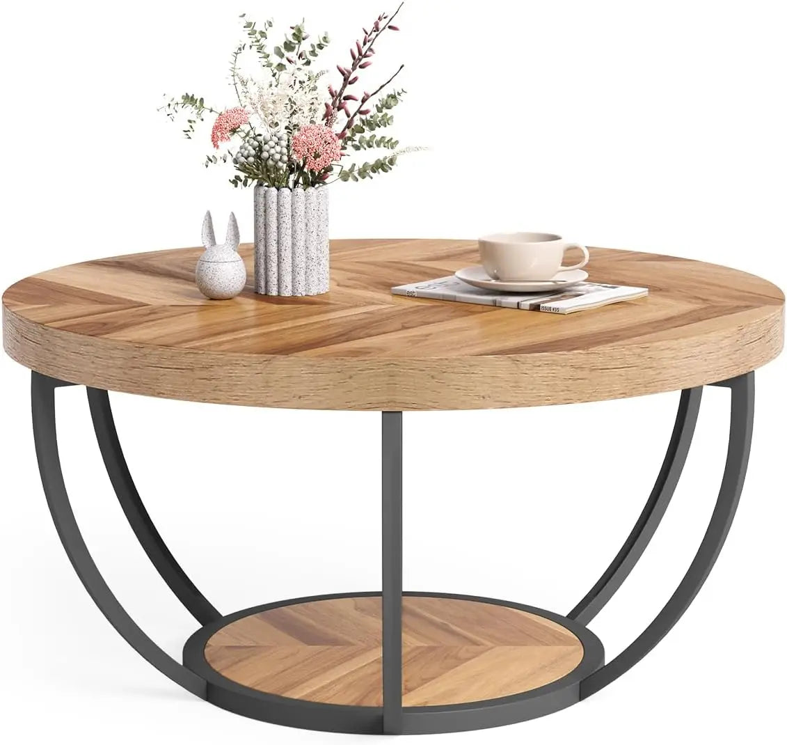 Harper Round Coffee Table with Storage Shelf