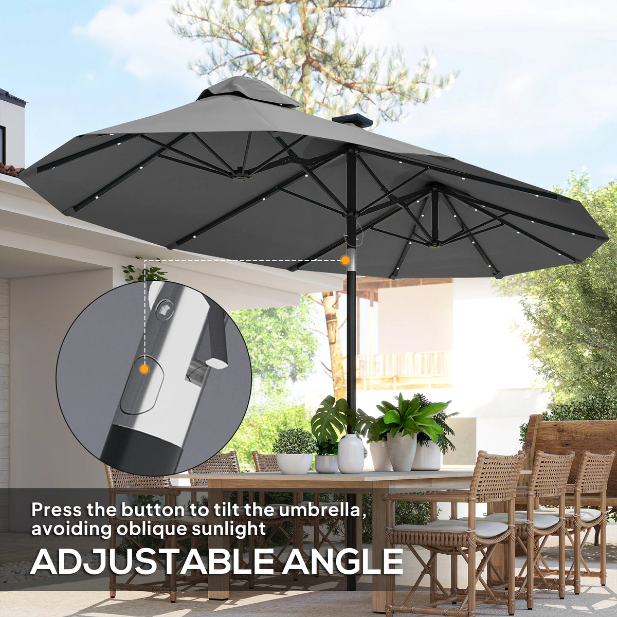 Ashcombe Solar Double Patio Umbrella