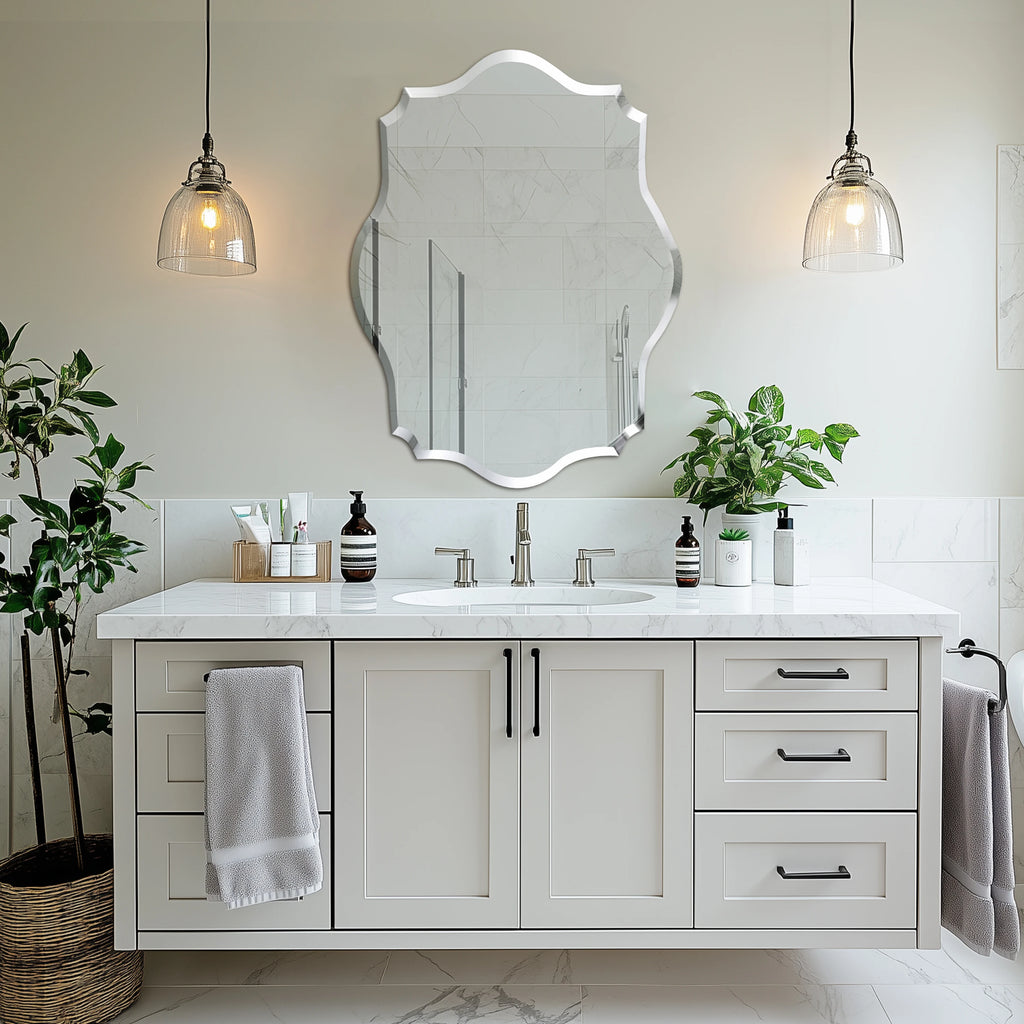 Scalloped Frameless Beveled Wall Mirror