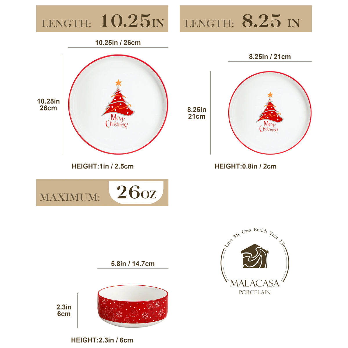 MALACASA Holiday Garland Porcelain Dinnerware