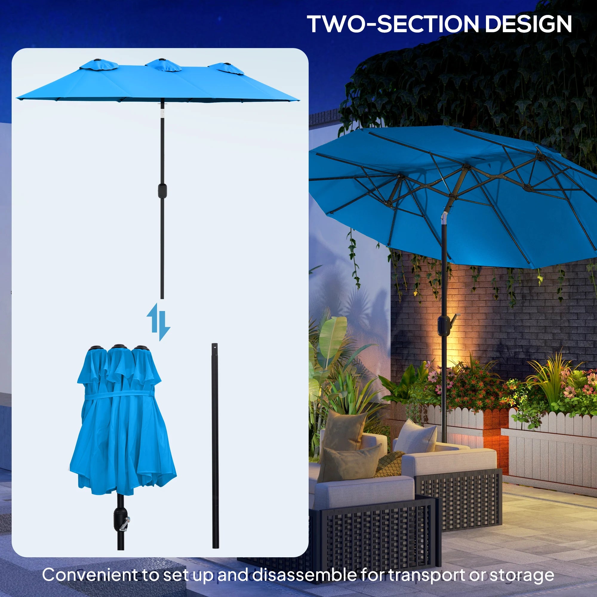 Skyspan Double-Sided Patio Umbrella – Cyan Blue
