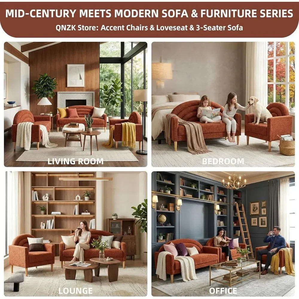 Ocherline loveseat shown in four different room settings